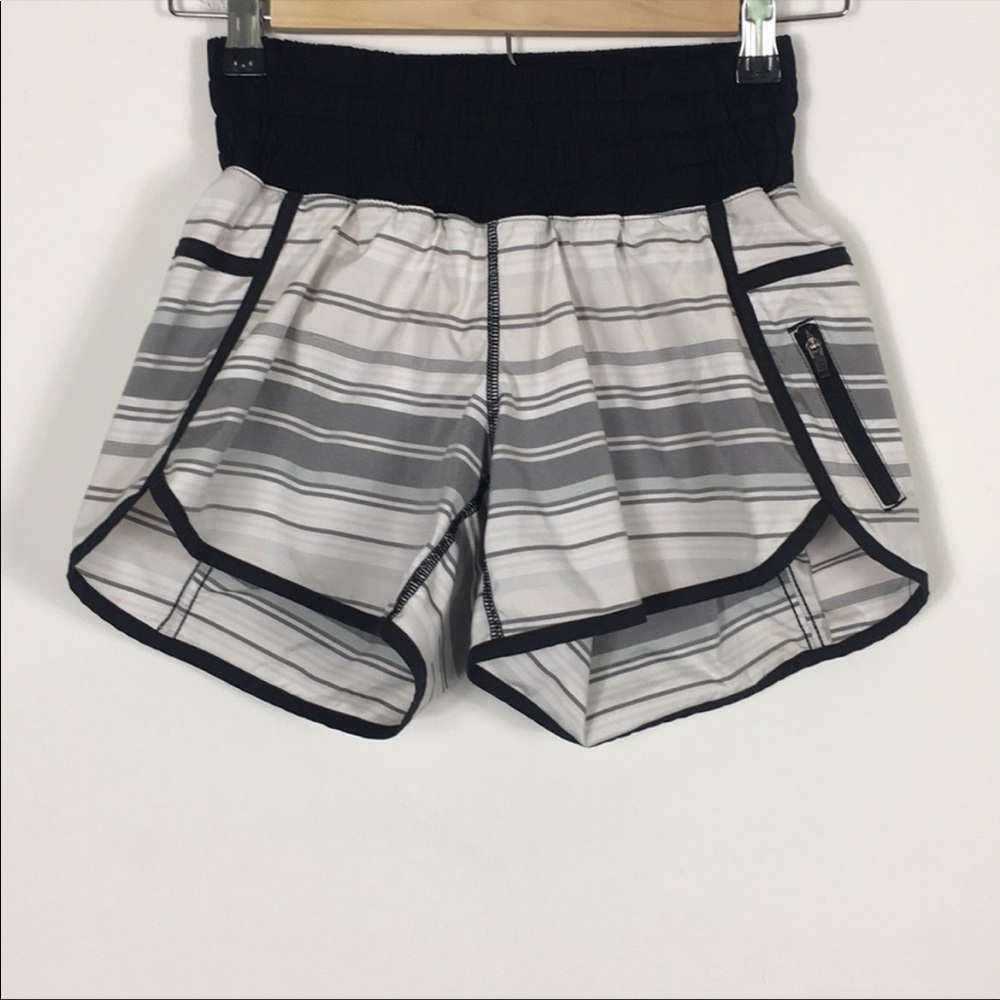 Lululemon White With Grey Stripes Tracker Shorts